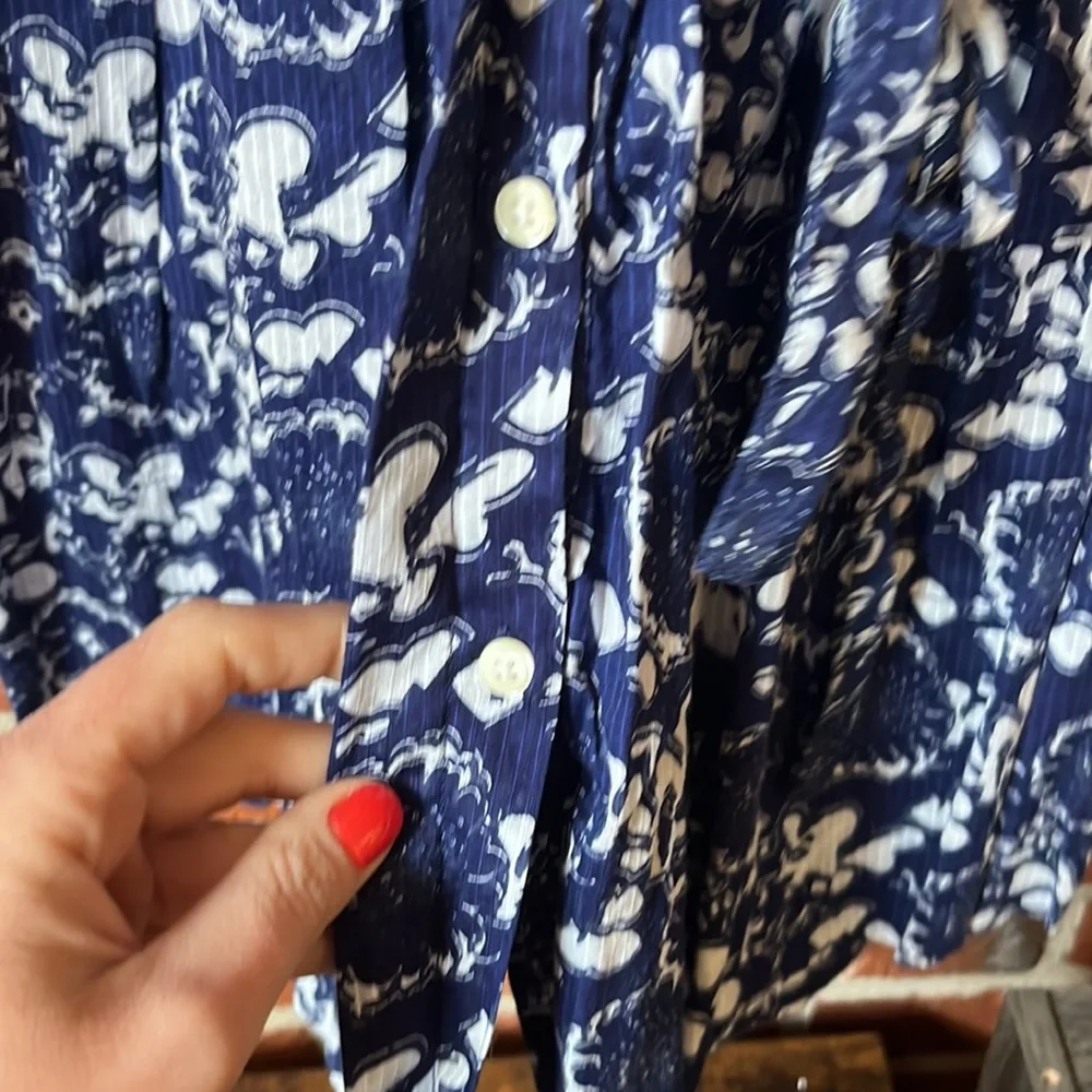 Gap Dress Full Front Button 3/4 Sleeve Tie Waist Blue & White Size 6 - Picture 6 of 10